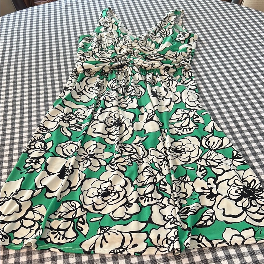 Floral Green and White Dress